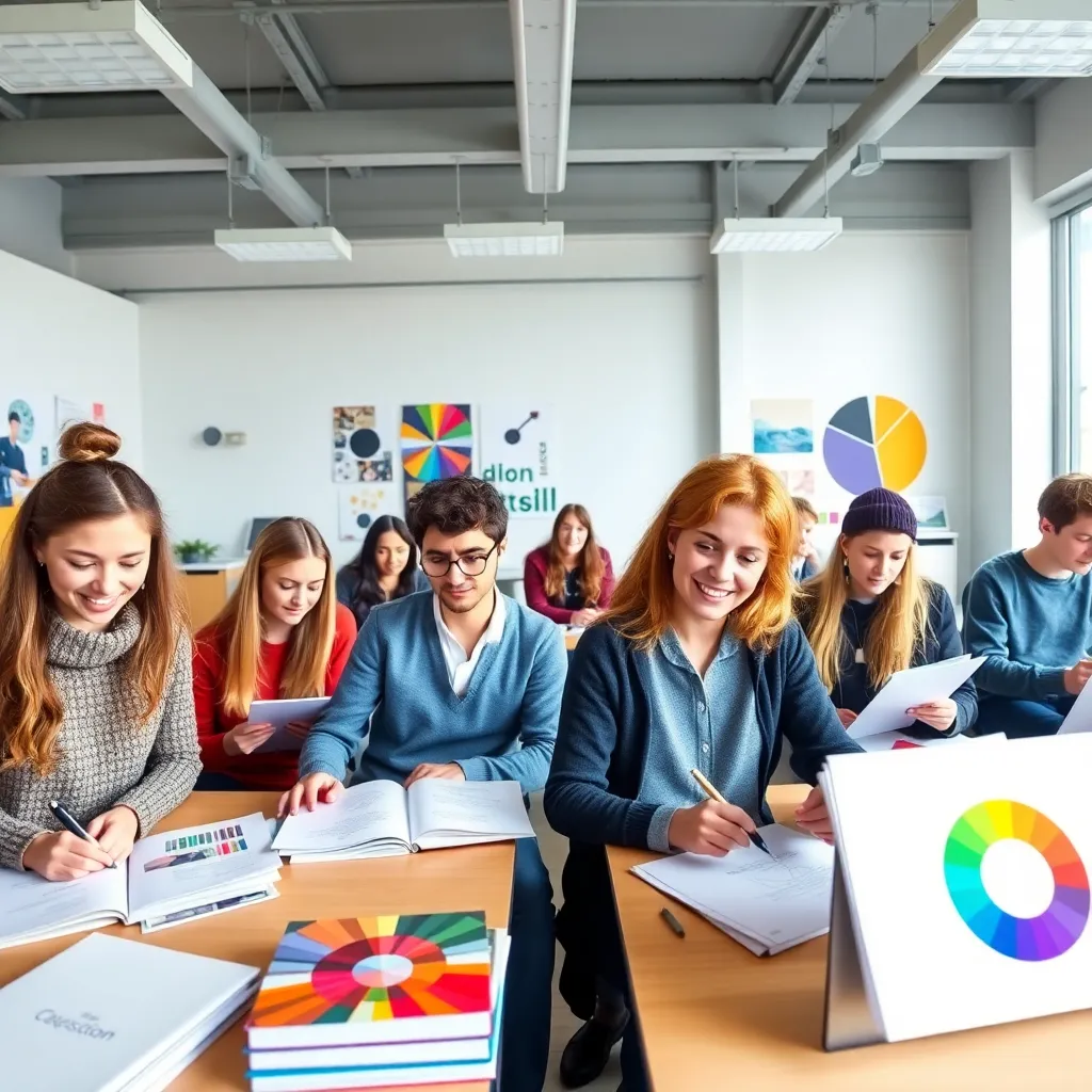 Student leert grafische ontwerpbeginselen in Nederlands klaslokaal