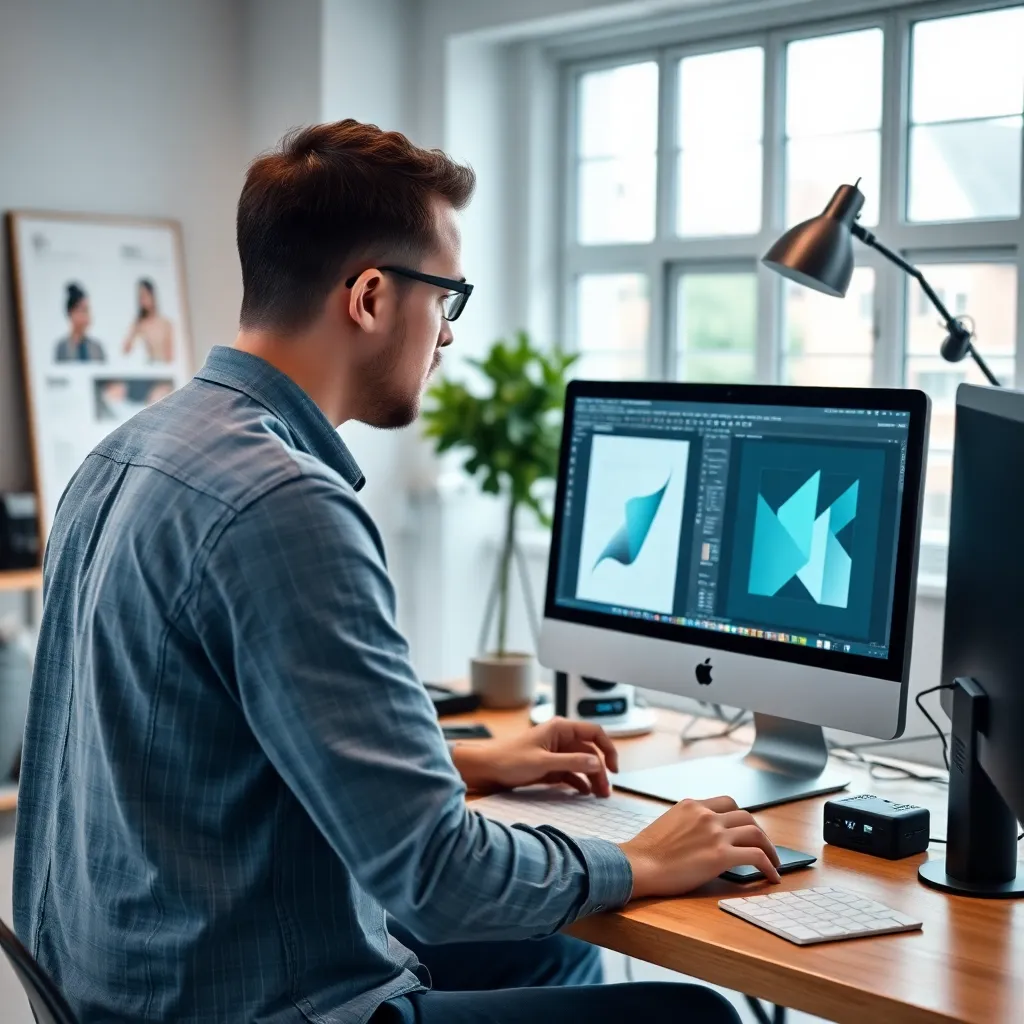 Ontwerper gebruikt Adobe Creative Suite op een moderne Mac