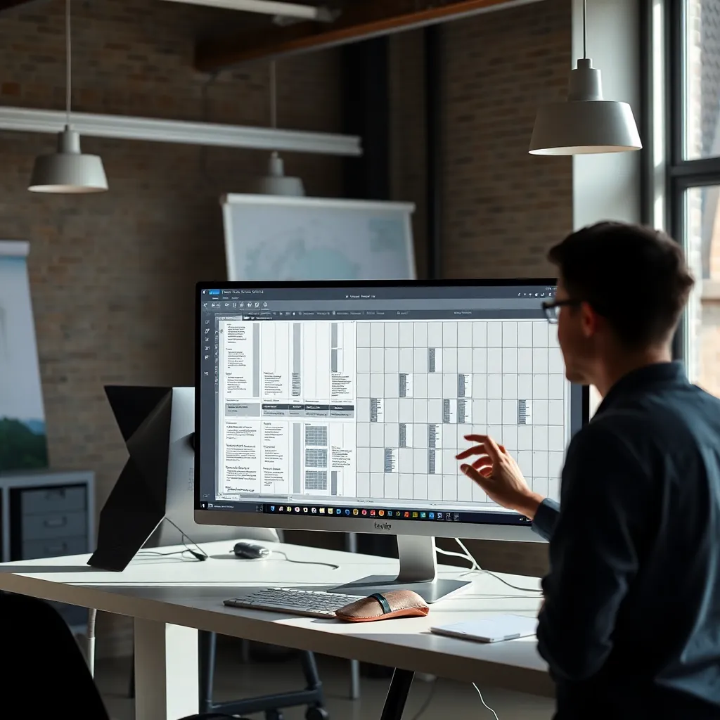 Designer werkt met grid-systeem op computer