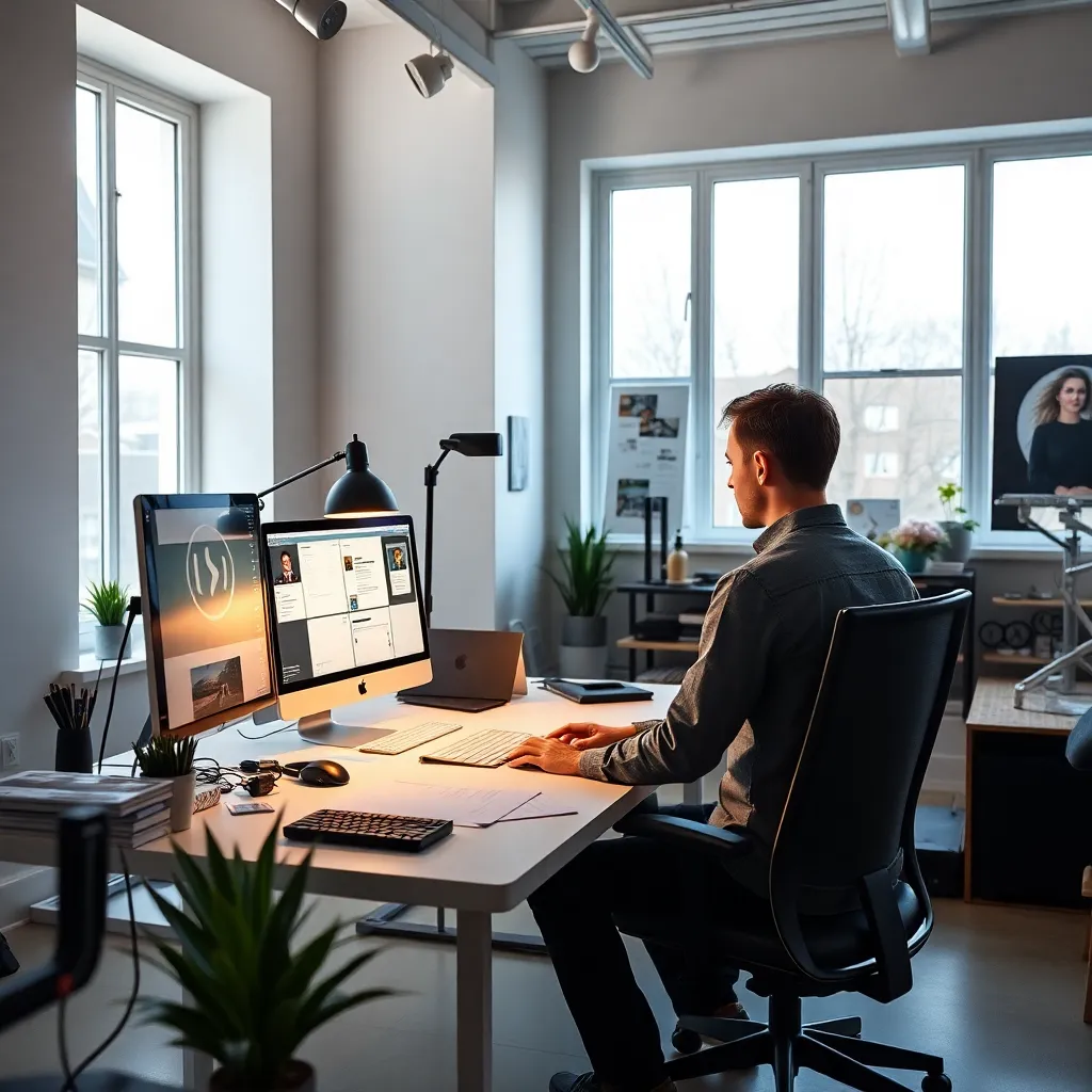 Professionele Nederlandse grafisch ontwerper aan het werk in een moderne studio