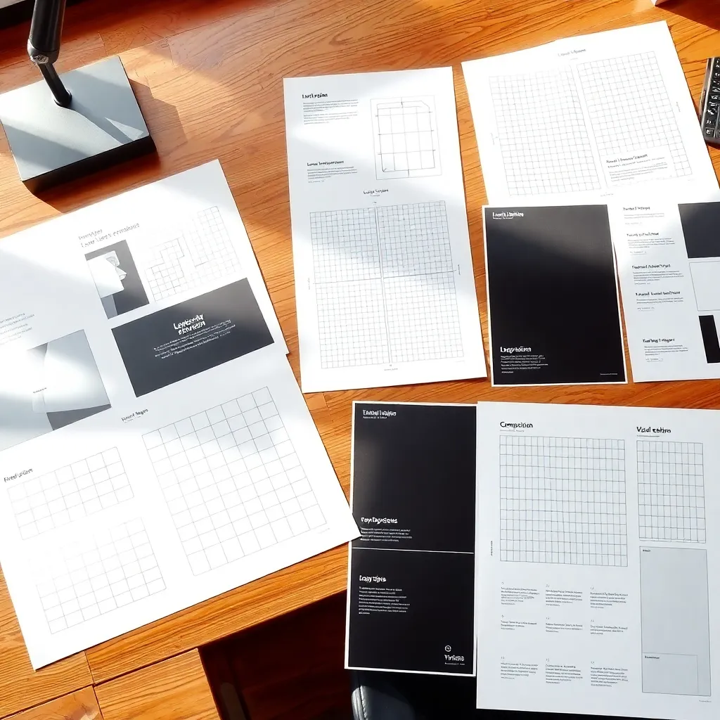 Professionele ontwerper werkt aan compositie op bureau